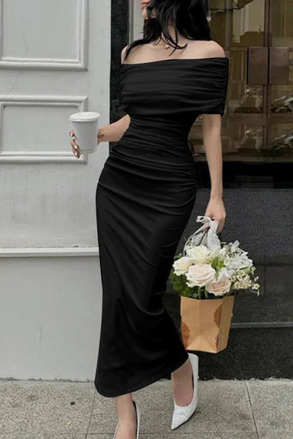 Elegant shoulder folding evening dress Party Dress Formal Dress Simple Party Wear