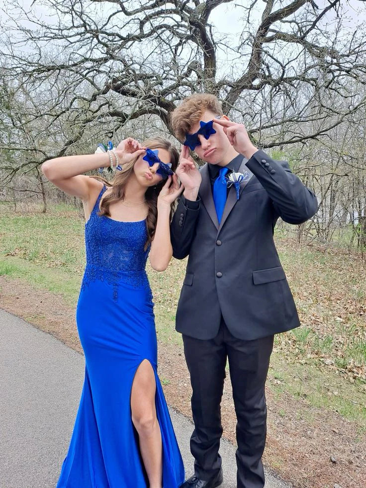 Royal Blue Straps Mermaid Long Prom Dress Evening Gown with Slit Charming Party Dress