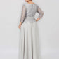 Sheath / Column Mother of the Bride Dress Formal Elegant Plus Size Jewel Neck Floor Length Chiffon Corded Lace 3/4 Length Sleeve No with Lace Silver