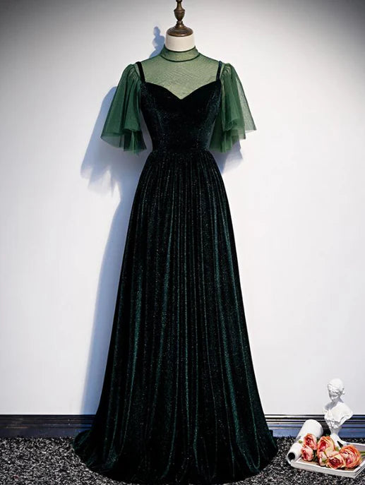 Fashionable Dark Green Velvet Long Party Gown Bridesmaid Dress Elegant Evening Dress