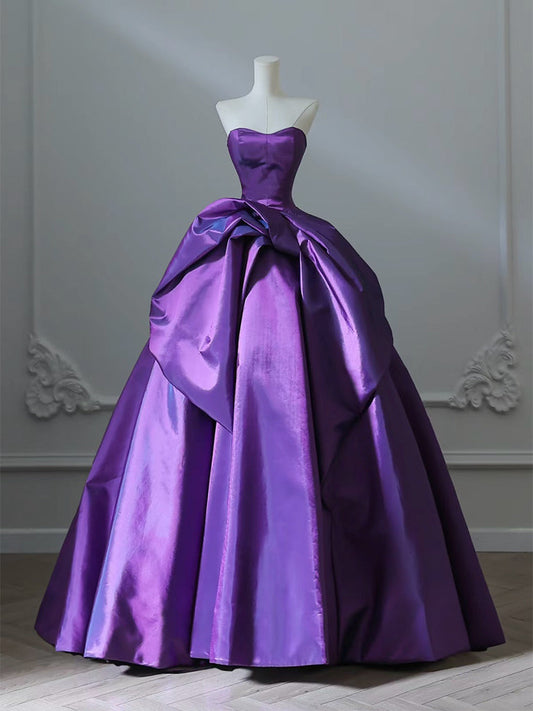 A-Line Sweetheart Neck Satin Purple Long Prom Dress Formal Dress Evening Dress