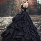 Ball Gown Wedding Dresses Off Shoulder Court Train Lace Tulle Short Sleeve Sexy Black Modern with Lace Cascading