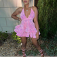 Fashion A Line V-Neck Halter Open Back Short Prom Dress Lovely Sequins Homecoming Dress Charming Birthday Party Dress