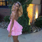 Fashion A Line V-Neck Halter Open Back Short Prom Dress Lovely Sequins Homecoming Dress Charming Birthday Party Dress
