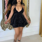 Fashion A Line V-Neck Halter Open Back Short Prom Dress Lovely Sequins Homecoming Dress Charming Birthday Party Dress
