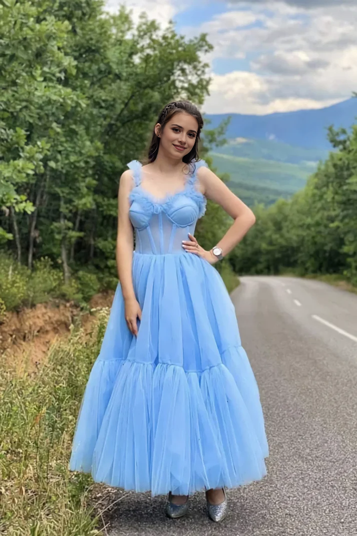 Sweetheart A Line Tulle Prom Dress Lovely Homecoming Dress Charming Birthday Party Dress