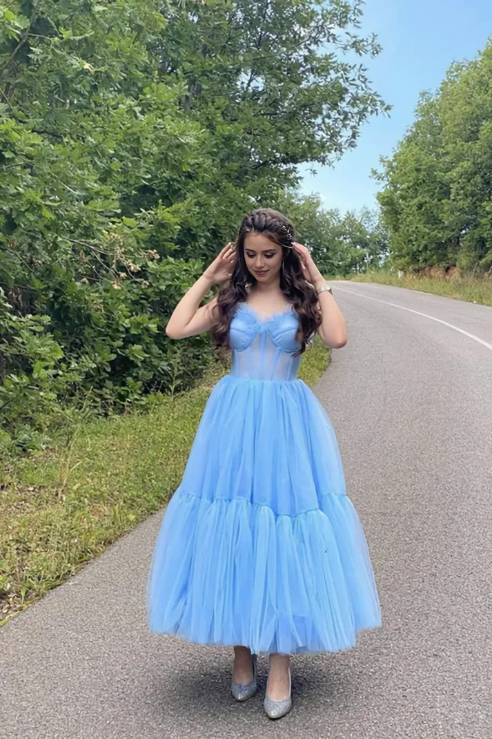 Sweetheart A Line Tulle Prom Dress Lovely Homecoming Dress Charming Birthday Party Dress