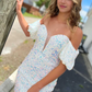 Sweetheart Off Shoulder Short Prom Dress Sparkly Sequins Homecoming Dress Charming Birthday Party Dress