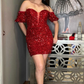 Sweetheart Off Shoulder Short Prom Dress Sparkly Sequins Homecoming Dress Charming Birthday Party Dress