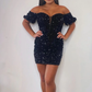Sweetheart Off Shoulder Short Prom Dress Sparkly Sequins Homecoming Dress Charming Birthday Party Dress