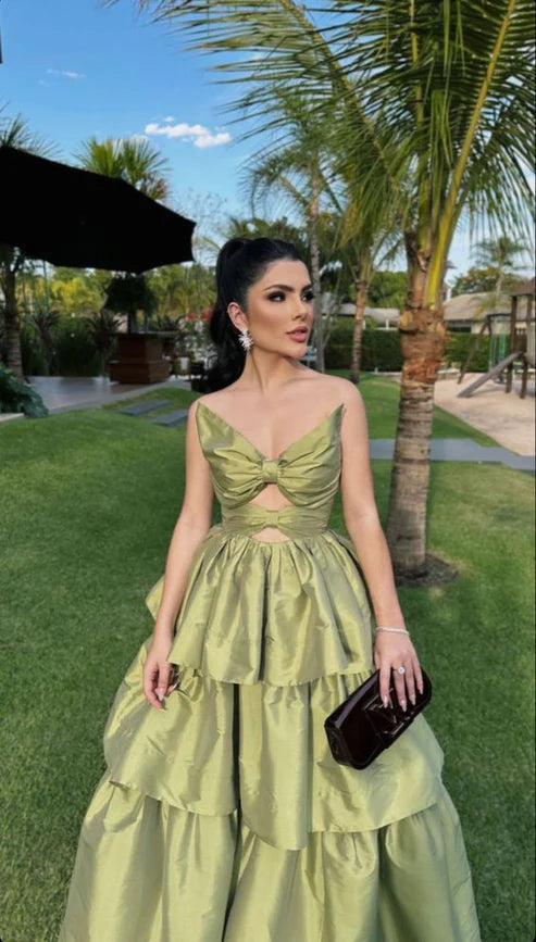 Elegant A-Line Green Prom Dress Sexy Wedding Party Evening Dress Charming Long Formal Dress