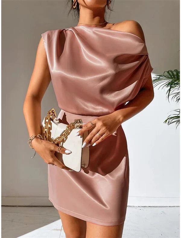 Women's Party Dress Cocktail Dress Wedding Guest Dress Mini Dress Black Pink Red Sleeveless Plain Ruched Spring Fall Winter One Shoulder Formal Wedding Guest Vacation