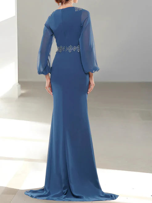 A-Line V-Neck Long Sleeves Mother Of The Bride Dresses Elegant Evening Dress