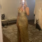 Gold Sequin V Neck Slit Prom Dress Charming Evening Dress Sparkly Party Dress
