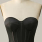 A Line Sweetheart Black Corset Prom Dress with Ruffled Off Shoulder Sexy Evening Dress