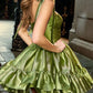 A-Line/Princess Off-The-Shoulder Sleeveless Short/Mini Party Dance Cocktail Homecoming Dress With Ruffles Green