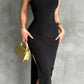 Elegant solid color patchwork high opening diagonal collar long evening dress One Shoulder