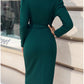 Women's Party Dress Cocktail Dress Green Dress Lace up Ruched V Neck Long Sleeve Midi Dress Christmas Birthday Green Solid Color