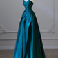 A-Line Satin Green Long Prom Dress Long Formal Dress Off Shoulder Evening Dress