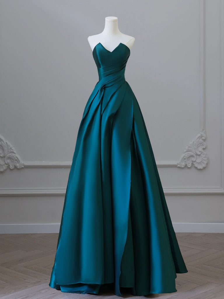 A-Line Satin Green Long Prom Dress Long Formal Dress Off Shoulder Evening Dress