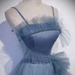 Gray blue tulle long prom dress A line evening dress Formal Dress december wedding guest dress