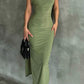 Elegant solid color patchwork high opening diagonal collar long evening dress One Shoulder