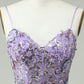 A Line Spaghetti Straps Purple Long Prom Dress with Appliques Beautiful