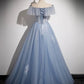 A-Line Off Shoulder Tulle Blue Long Prom Dress Long Formal Dress Floor Length Beautiful