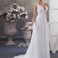 A-Line Wedding Dresses V Neck Chapel Train Chiffon Satin Regular Straps with Crystals Beading