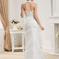 Long Wedding Dresses Halter Neck Court Train Satin Sleeveless