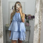Light Blue Halter Layered Short Party Dress Homecoming Dress Simple Formal Dress