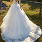 Sweetheart Sleeveless Sweep Train Tulle Wedding Dresses With Lace Floor Length