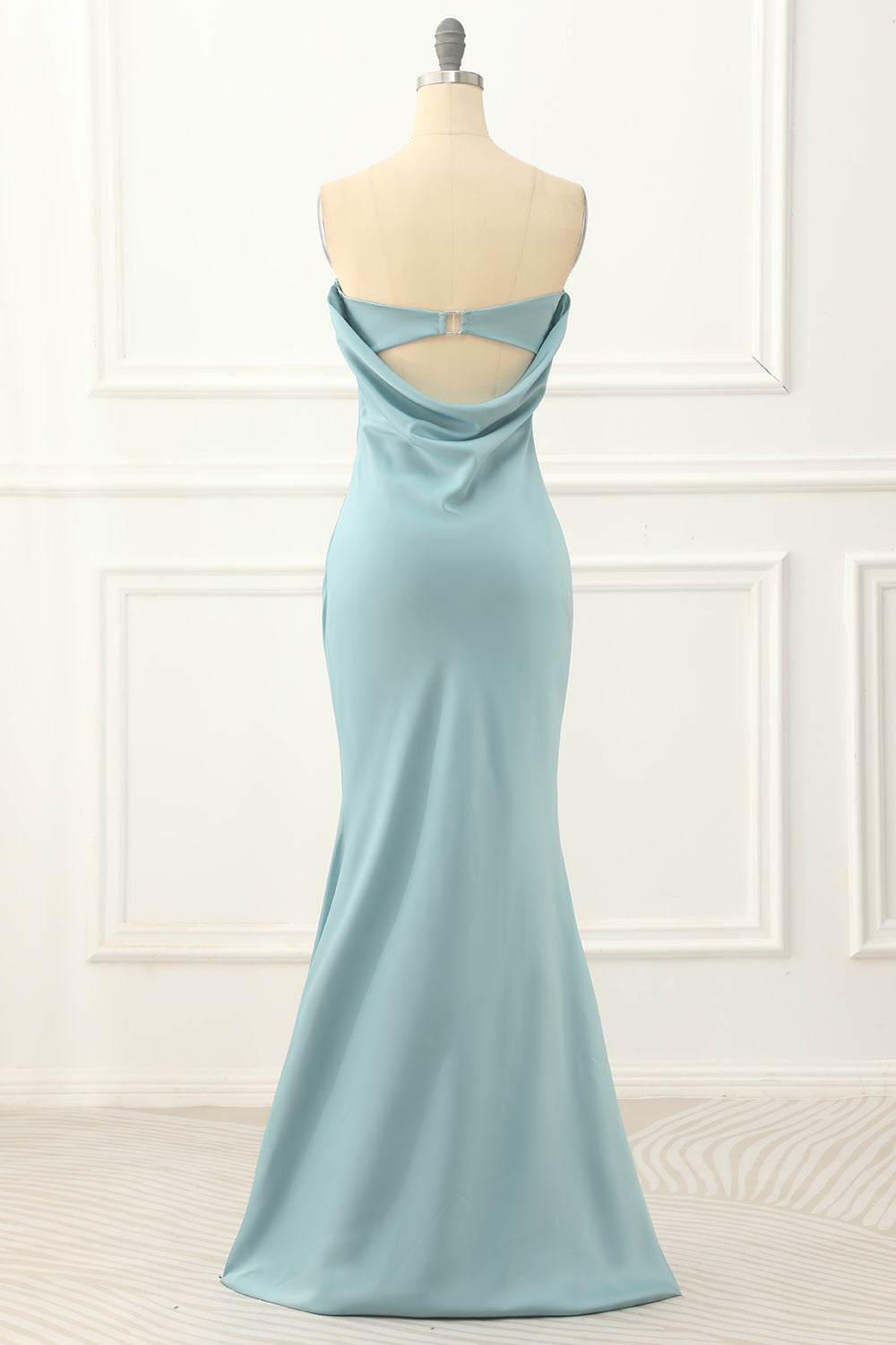 Blue Strapless Sheath Satin Prom Dress Off Shoulder Bridesmaid Dress Party Dress