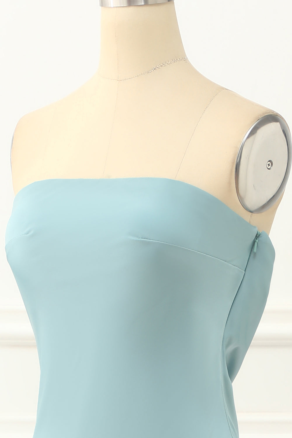 Blue Strapless Sheath Satin Prom Dress Off Shoulder Bridesmaid Dress Party Dress