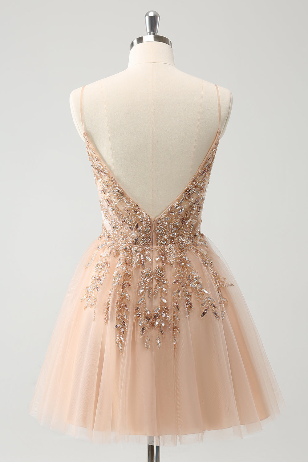 Blush A Line Sequined Spaghetti Straps Tulle Homecoming Dress Party Dress