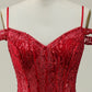 Burgundy Mermaid Cold Shoulder Long Prom Dress V-neck Sexy