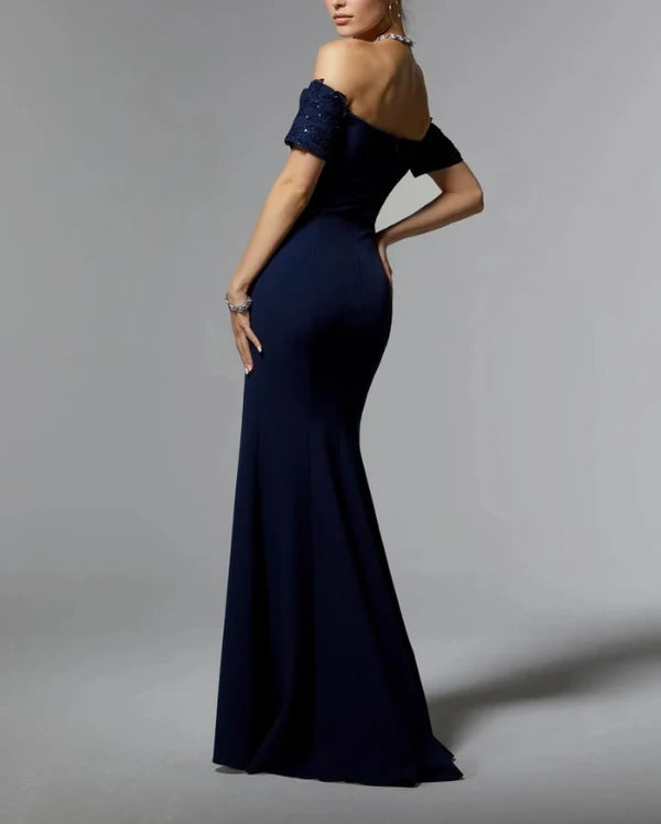 Mermaid Off Shoulder Floor-length Wedding Guest Dresses Sequins Beaded Mother of the Bride Dress With Slit Elegant