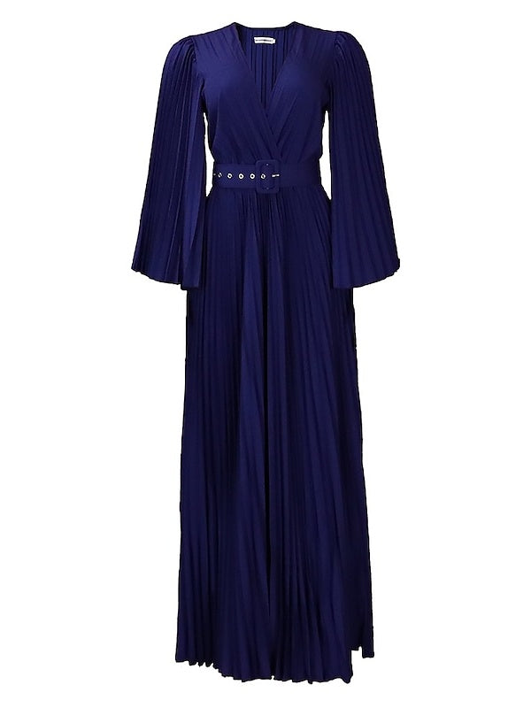 A-Line/Princess V-Neck 3/4 Length Sleeves Floor-Length Party Cocktail Dress With Pleats Evening Dress