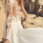 Elegant A-Line V-Neck Wedding Dresses With Long Sleeves And Split Front Floor Length