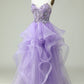 A Line Spaghetti Straps Purple Long Prom Dress with Appliques Beautiful