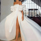 Strapless Ball-Gown Wedding Dress With Short Sleeves Satin Court Train And Split Front Off Shoulder