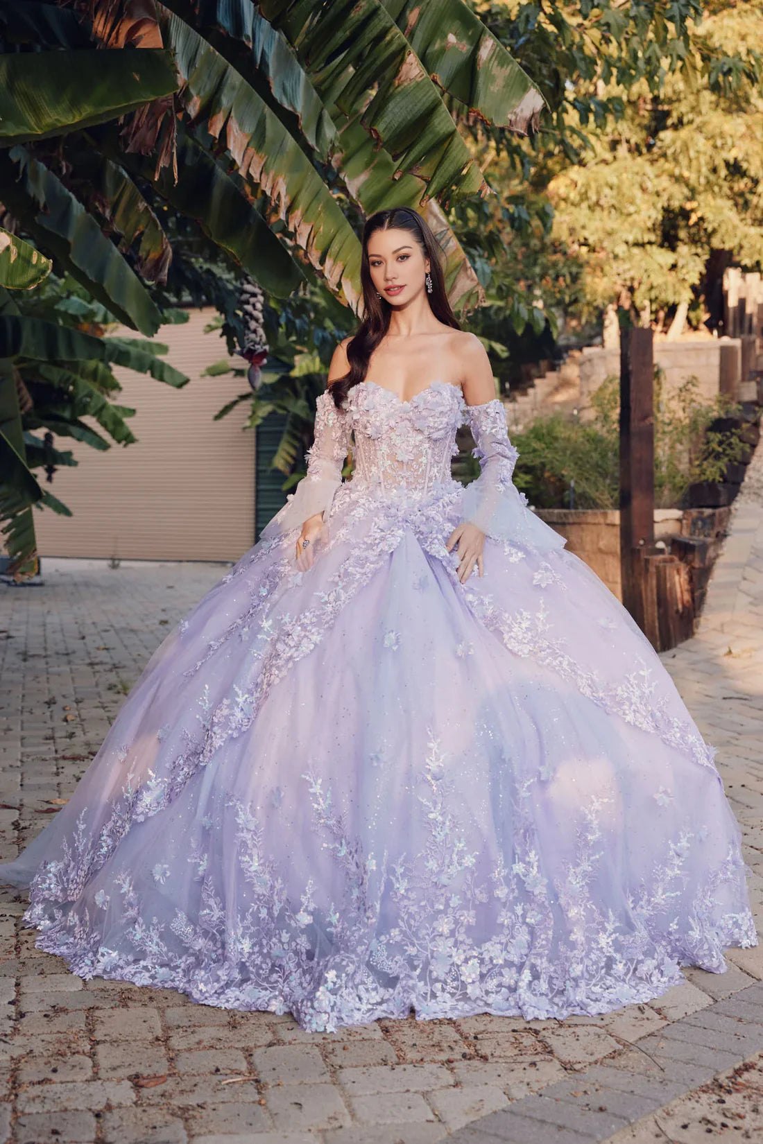 3D Floral Strapless Bell Sleeve Ball Gown Off Shoulder Prom Dresses Floral Dress Quinceanera Elegant Beautiful