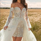Sweetheart Long Sleeves Lace Wedding Dresses With Detachable Train Off Shoulder Beautiful