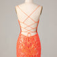 Bodycon Spaghetti Straps Orange Sequins Short Homecoming Dress Sparkly Party Dress