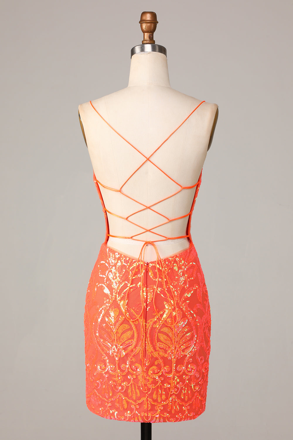 Bodycon Spaghetti Straps Orange Sequins Short Homecoming Dress Sparkly Party Dress