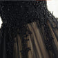 Elegant High Neck Prom Dress Black Formal Dress A Line Floor Length Evening Dress