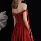 A-Line Off Shoulder Satin Burgundy Long Prom Dress Formal Dress Elegant Evening Dress