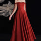 A-Line Off Shoulder Satin Burgundy Long Prom Dress Formal Dress Elegant Evening Dress