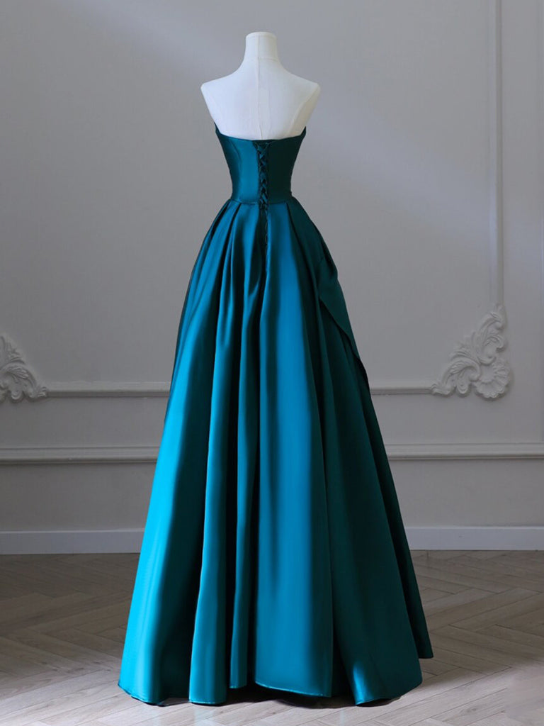 A-Line Satin Green Long Prom Dress Long Formal Dress Off Shoulder Evening Dress