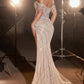 Sparkling Off Shoulder Tulle Gown Prom Dress Slit with Sweep Train Sexy Evening Dress